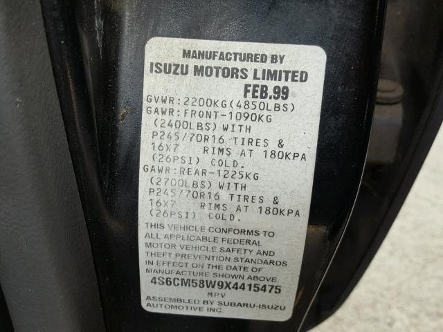 4S6CM58W9X4415475 - 1999 HONDA PASSPORT E 黑色 照片 10