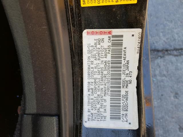 JTHBD182510026649 - 2001 LEXUS IS 300 BLACK photo 10