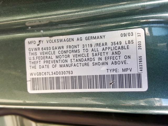 WVGBC67L34D030753 - 2004 VOLKSWAGEN TOUAREG 3. GRAY photo 10