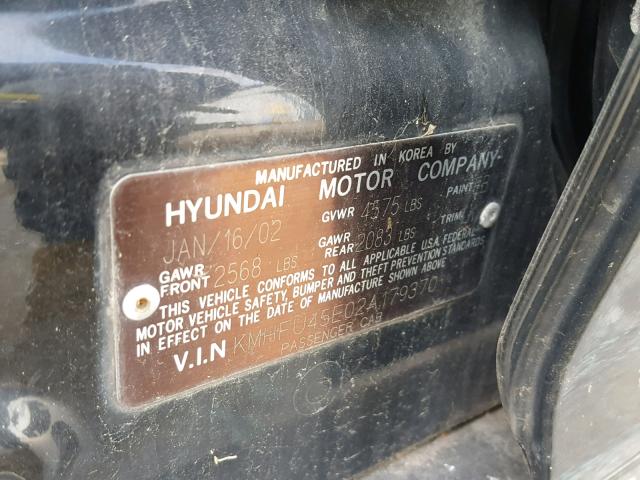 KMHFU45E02A179370 - 2002 HYUNDAI XG 350 BLACK photo 10