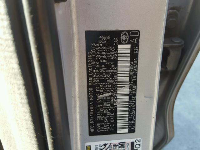 2T1KR32E45C460798 - 2005 TOYOTA COROLLA MA SILVER photo 10