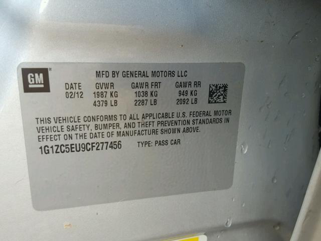 1G1ZC5EU9CF277456 - 2012 CHEVROLET MALIBU 1LT 银色 照片 10