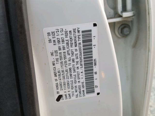 5J8TB2H53AA000736 - 2010 ACURA RDX TECHNO WHITE photo 10