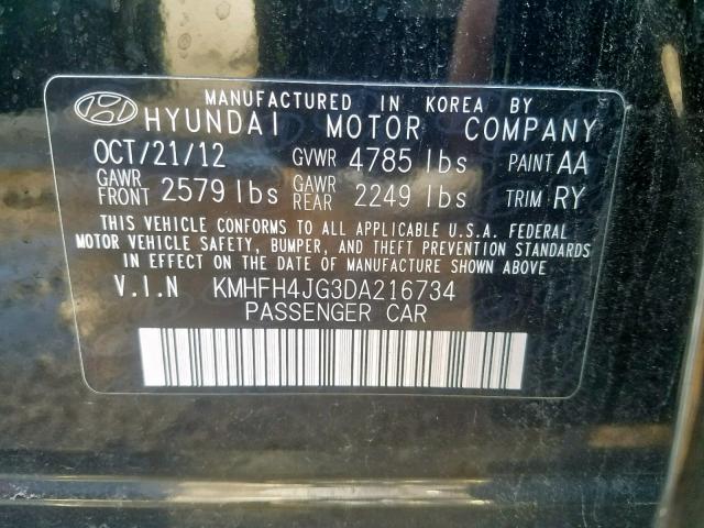 KMHFH4JG3DA216734 - 2013 HYUNDAI AZERA GLS BLACK photo 10