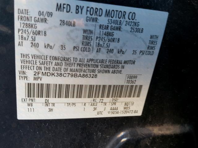 2FMDK38C79BA86328 - 2009 FORD EDGE SEL BLUE photo 10