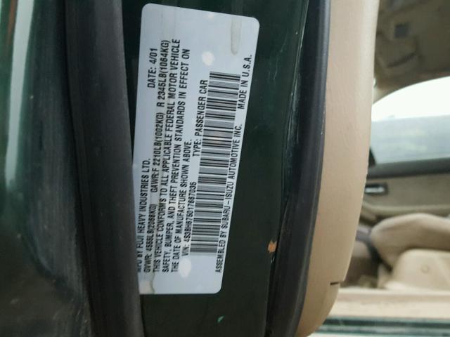 4S3BH675017667035 - 2001 SUBARU LEGACY OUT GREEN photo 10