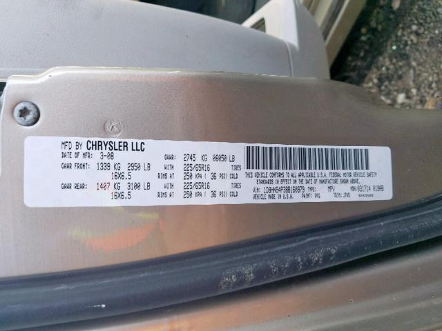 1D8HN54P38B160979 - 2008 DODGE GRAND CARA TAN photo 10