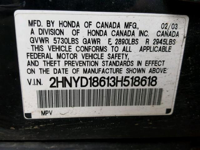 2HNYD18613H518618 - 2003 ACURA MDX TOURIN BLACK photo 10