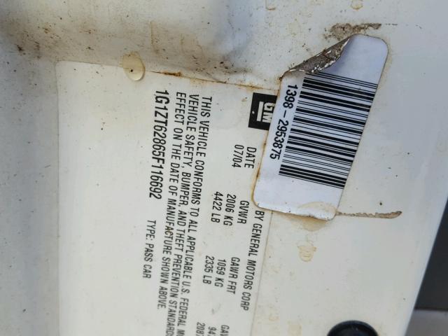 1G1ZT62865F116692 - 2005 CHEVROLET MALIBU MAX თეთრი ფოტო 10