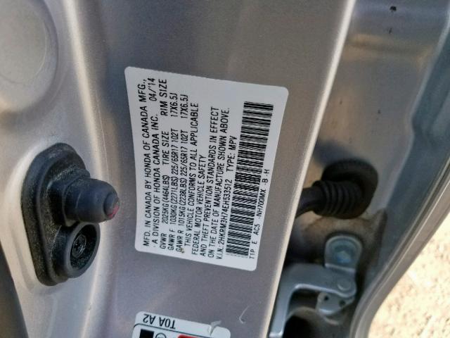 2HKRM3H74EH533512 - 2014 HONDA CR-V EXL SILVER photo 10