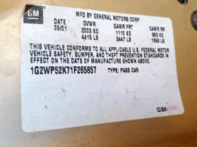 1G2WP52K71F265857 - 2001 PONTIAC GRAND PRIX GOLD photo 10