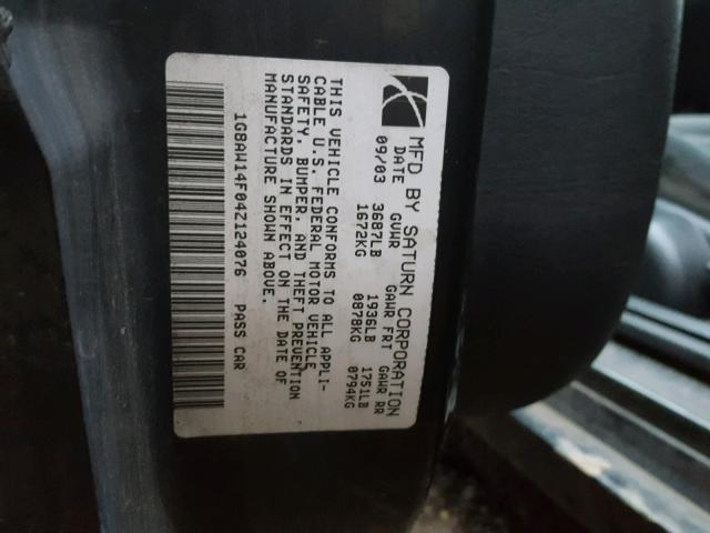1G8AW14F04Z124076 - 2004 SATURN ION LEVEL BLACK photo 10