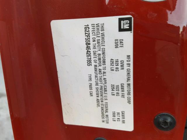 1G2ZF55B464267855 - 2006 PONTIAC G6 SE RED photo 10