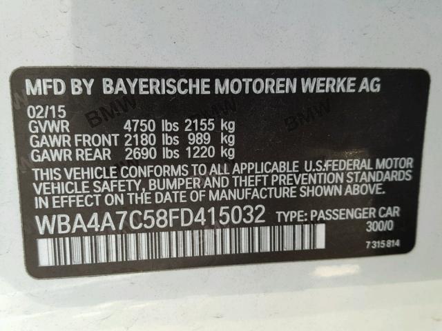 WBA4A7C58FD415032 - 2015 BMW 428 XI WHITE photo 10