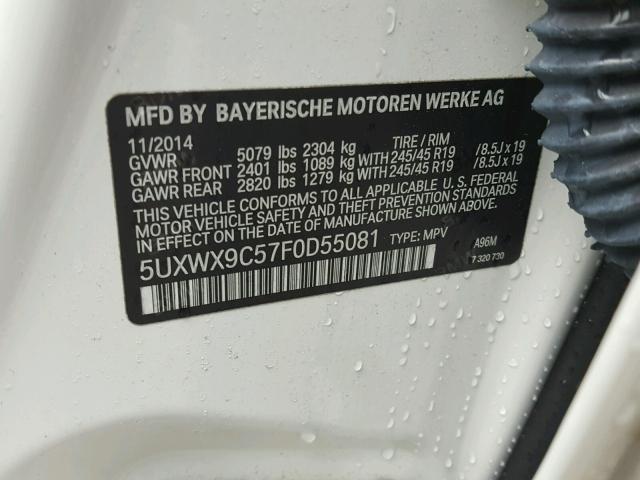 5UXWX9C57F0D55081 - 2015 BMW X3 XDRIVE2 WHITE photo 10