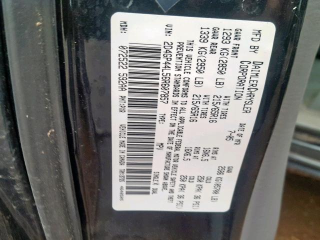 2D4GP44L56R607857 - 2006 DODGE GRAND CARA BLACK photo 10