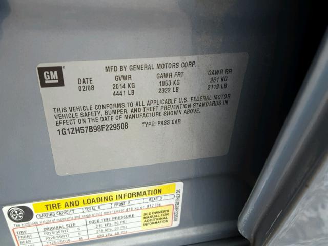 1G1ZH57B98F229508 - 2008 CHEVROLET MALIBU 1LT BLUE photo 10