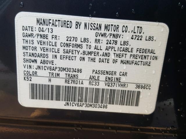 JN1CV6AP3DM303496 - 2013 INFINITI G37 BASE BLUE photo 10