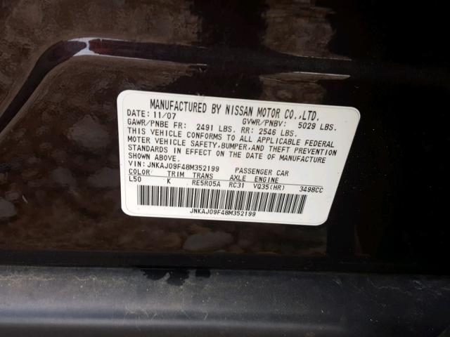 JNKAJ09F48M352199 - 2008 INFINITI EX35 BASE PURPLE photo 10