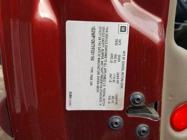 1G2WP12K7YF331164 - 2000 PONTIAC GRAND PRIX Կարմիր լուսանկար 10
