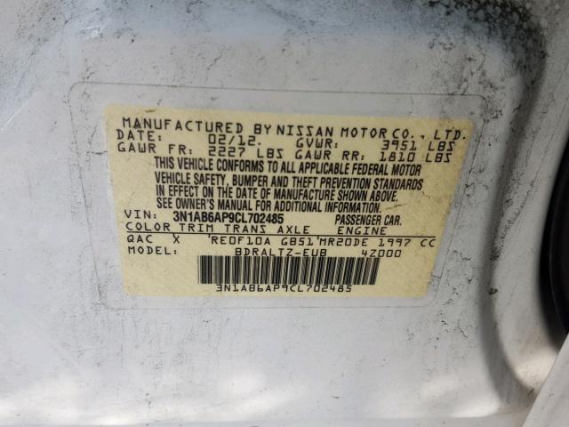 3N1AB6AP9CL702485 - 2012 NISSAN SENTRA 2.0 GRAY photo 10