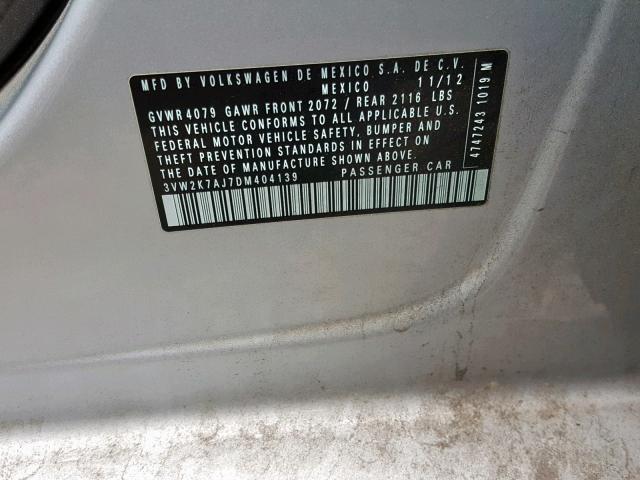 3VW2K7AJ7DM404139 - 2013 VOLKSWAGEN JETTA BASE Արծաթագույն լուսանկար 10