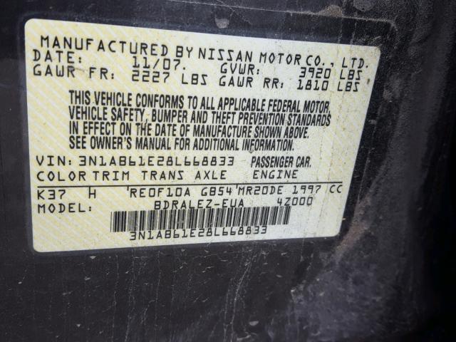 3N1AB61E28L668833 - 2008 NISSAN SENTRA 2.0 GRAY photo 10