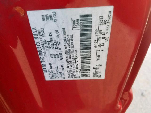 1FTYR10U72TA73336 - 2002 FORD RANGER RED photo 10