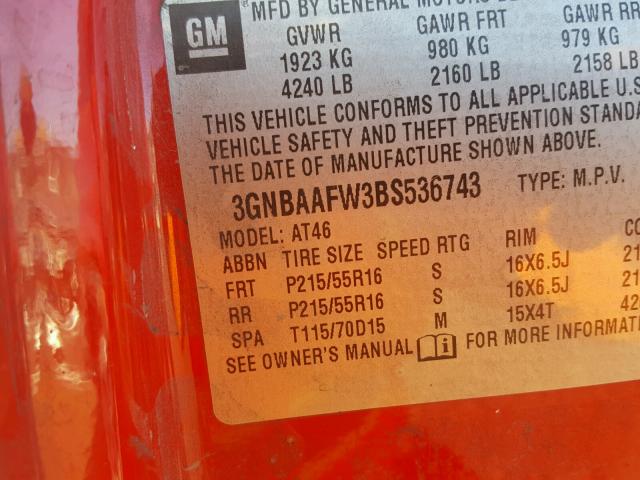 3GNBAAFW3BS536743 - 2011 CHEVROLET HHR LS Rojo foto 10