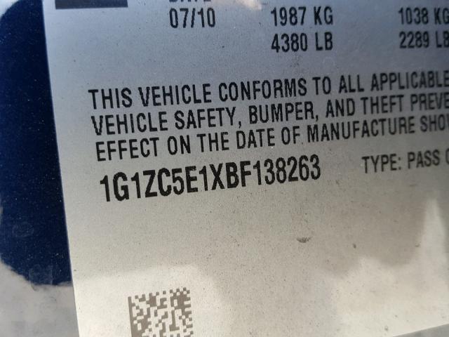 1G1ZC5E1XBF138263 - 2011 CHEVROLET MALIBU 1LT 蓝色 照片 10