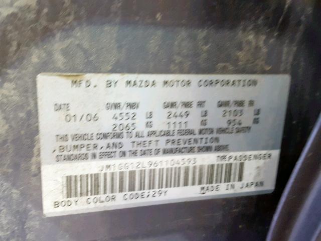 JM1GG12L961104593 - 2006 MAZDA SPEED 6 SILVER photo 10