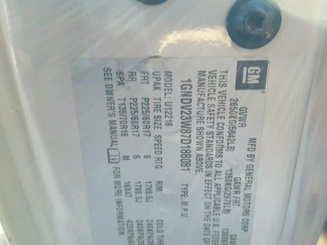 1GNDV23W87D188081 - 2007 CHEVROLET UPLANDER L 银色 照片 10