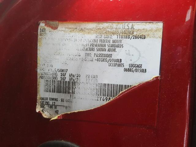 1LNHM87AX2Y698668 - 2002 LINCOLN LS RED photo 10