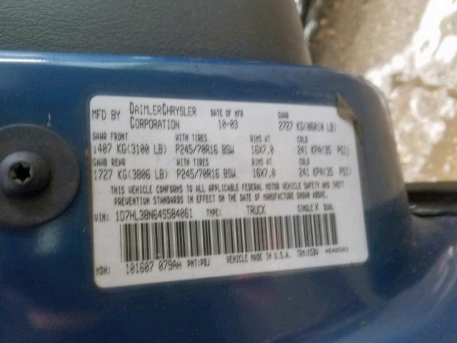 1D7HL38N64S584061 - 2004 DODGE DAKOTA QUA BLUE photo 10