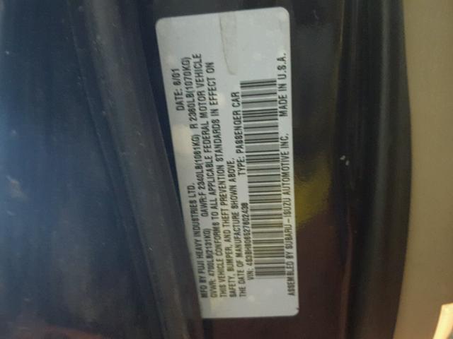 4S3BH806527602438 - 2002 SUBARU LEGACY OUT BLACK photo 10