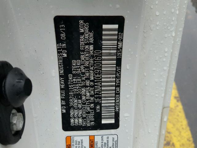 JF1ZNAA10E9701670 - 2014 TOYOTA SCION FR-S WHITE photo 10