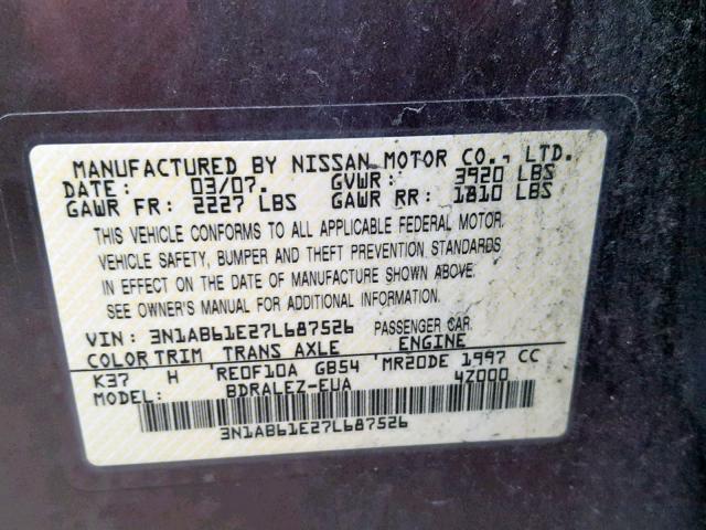 3N1AB61E27L687526 - 2007 NISSAN SENTRA 2.0 BROWN photo 10