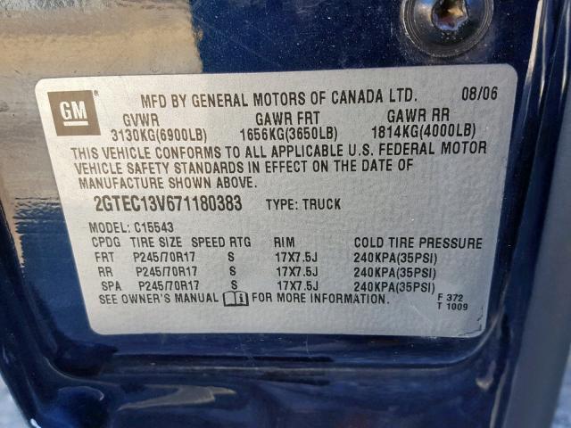 2GTEC13V671180383 - 2007 GMC NEW SIERRA BLUE photo 10