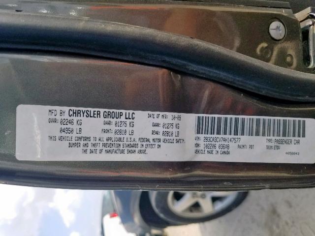 2B3CA3CV7AH147577 - 2010 DODGE CHARGER SX GRAY photo 10