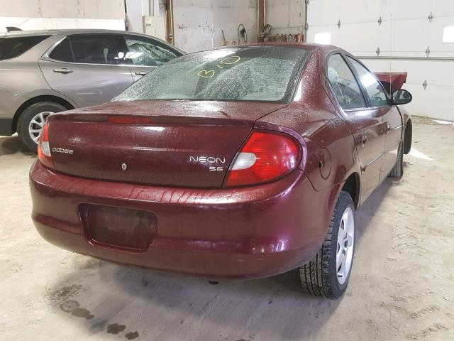 1B3ES46C92D505119 - 2002 DODGE NEON SE MAROON photo 4