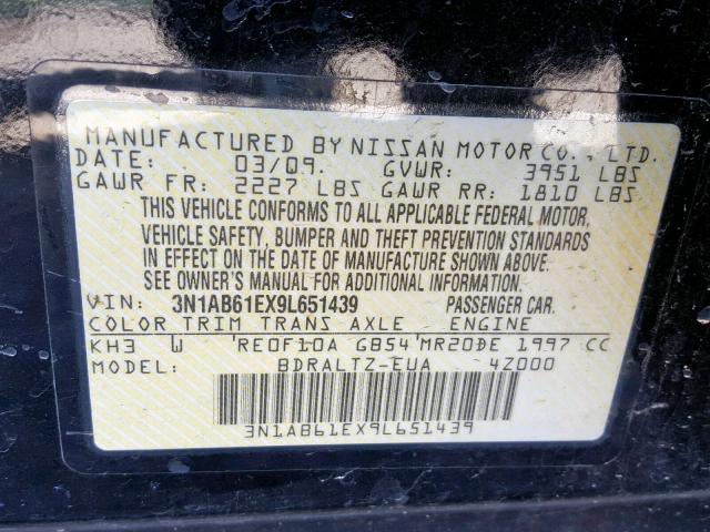 3N1AB61EX9L651439 - 2009 NISSAN SENTRA 2.0 BLACK photo 10