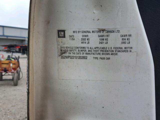 2G2WP522151202802 - 2005 PONTIAC GRAND PRIX WHITE photo 10