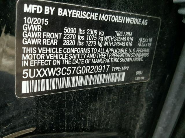 5UXXW3C57G0R20917 - 2016 BMW X4 XDRIVE2 BLACK photo 10