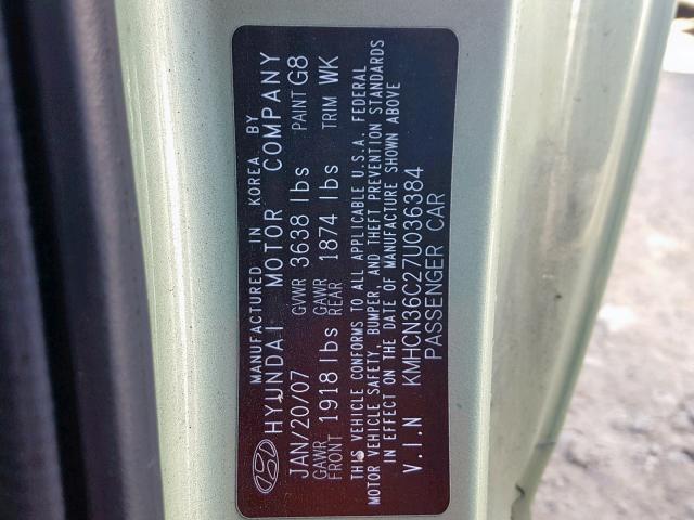 KMHCN36C27U036384 - 2007 HYUNDAI ACCENT SE GREEN photo 10