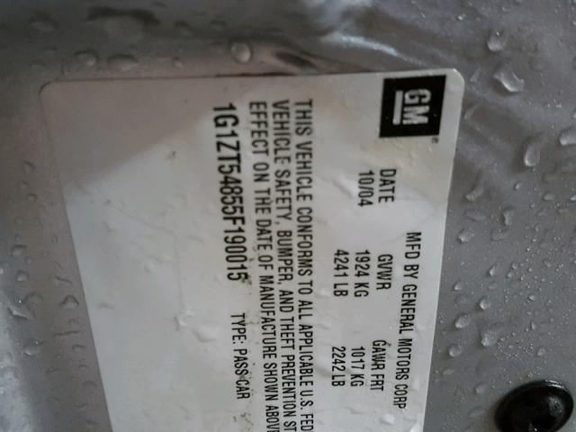 1G1ZT54855F190015 - 2005 CHEVROLET MALIBU LS SILVER photo 10