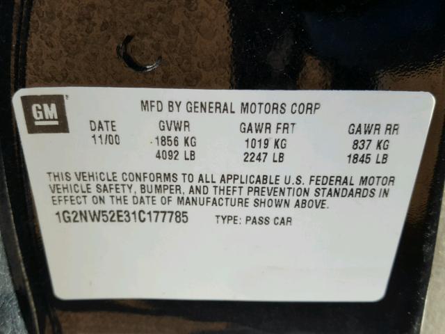 1G2NW52E31C177785 - 2001 PONTIAC GRAND AM G BLACK photo 10