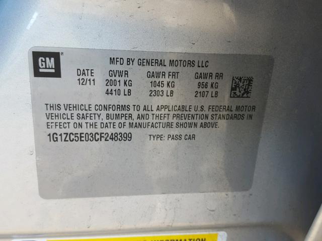 1G1ZC5E03CF248399 - 2012 CHEVROLET MALIBU 1LT SILVER photo 10