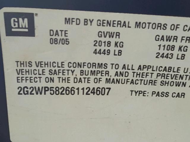 2G2WP582661124607 - 2006 PONTIAC GRAND PRIX BLACK photo 10