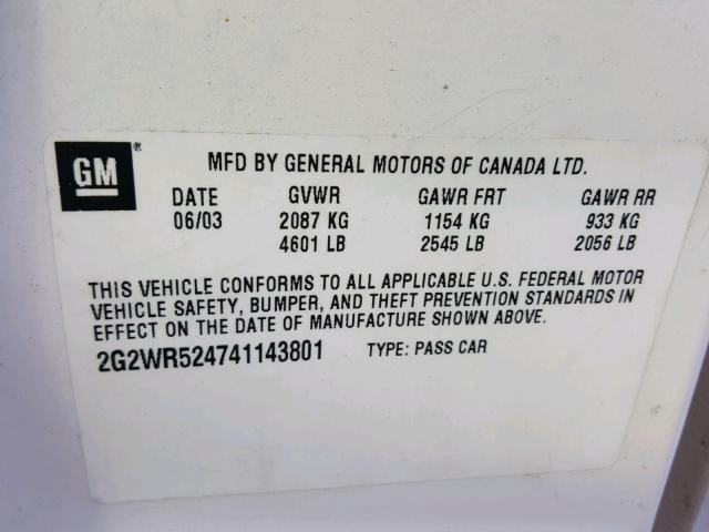 2G2WR524741143801 - 2004 PONTIAC GRAND PRIX WHITE photo 10