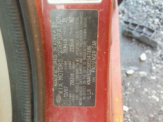 KNAFE121885547486 - 2008 KIA SPECTRA EX RED photo 10